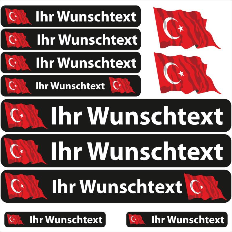 INDIGOS UG® - 13 Flaggenaufkleber - Land Türkei - Fahne wehend - Aufkleber mit Namen & Wunschtext - individuell personalisiert - Fahrrad - Auto - Motorrad von INDIGOS UG