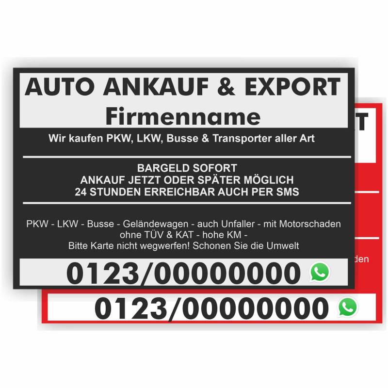 INDIGOS UG® - 5000 Autovisitenkarten für Autoverkäufer matt kaschiert individuell personalisiert - Autoverkäufer Karten matt kaschiert - Design 3 - Auto Ankauf von INDIGOS UG