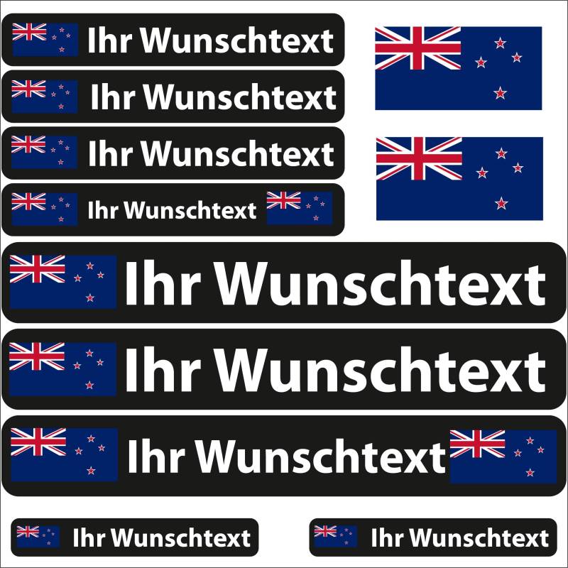 INDIGOS UG® Namensaufkleber Sticker - Flagge glatt - Land Neuseeland - 13 Fahnenaufkleber - Aufkleber mit Namen & Wunschtext - Fahrrad - Auto - Motorrad - individuell personalisiert von INDIGOS UG