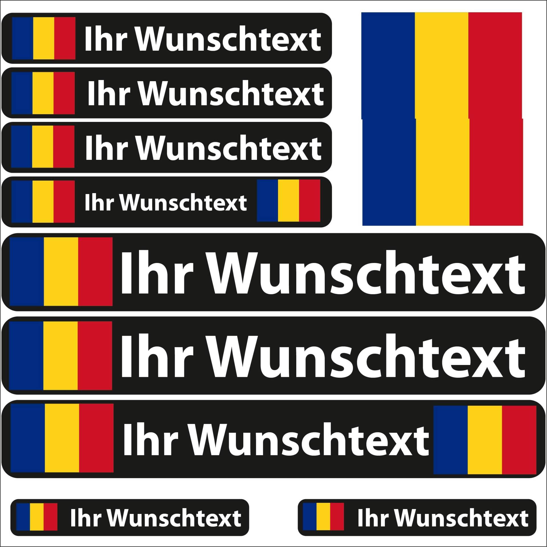 INDIGOS UG® Namensaufkleber Sticker - Flagge glatt - Land Rumänien - 13 Fahnenaufkleber - Aufkleber mit Namen & Wunschtext - Fahrrad - Auto - Motorrad - individuell personalisiert von INDIGOS UG