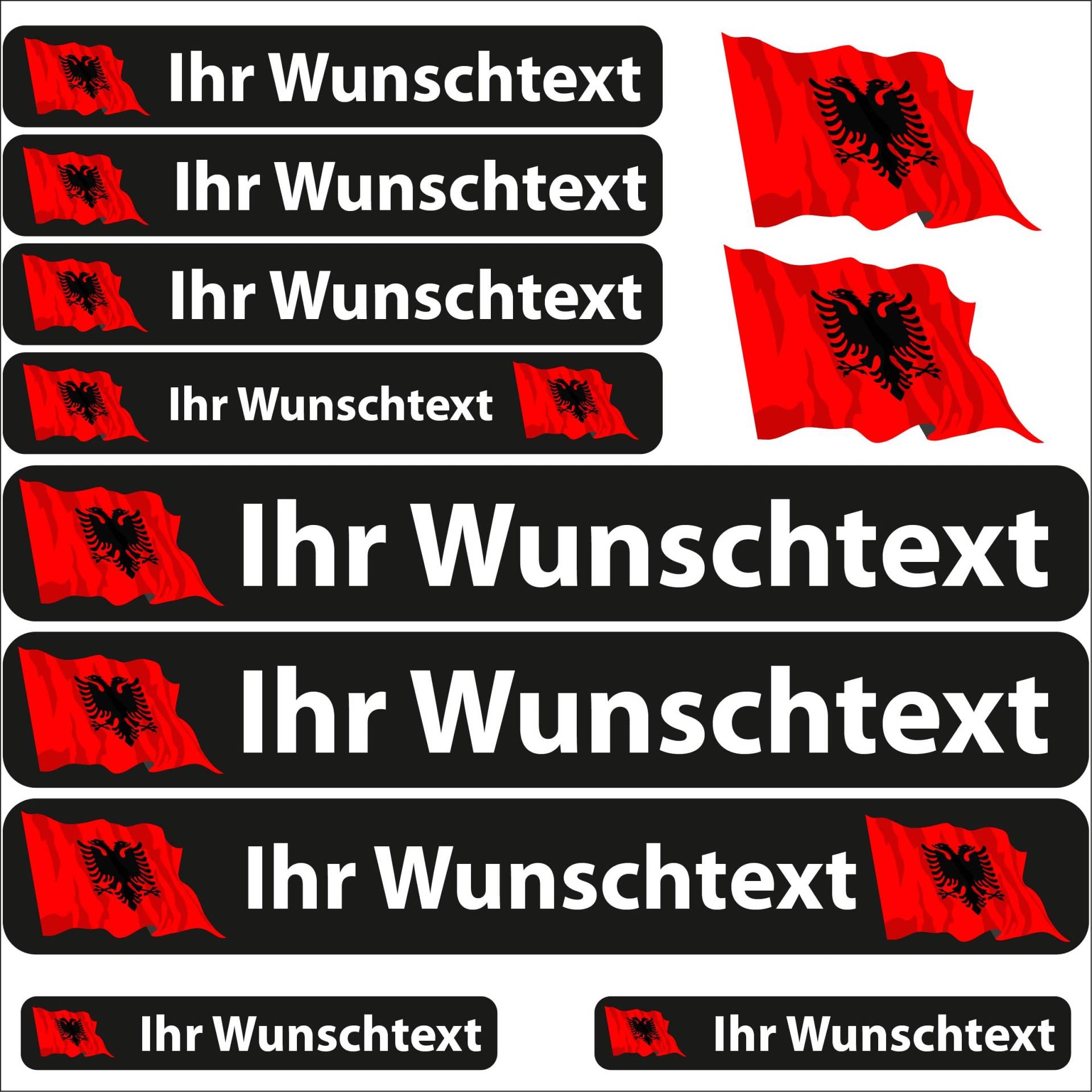 INDIGOS UG® Namensaufkleber Sticker - Flagge wehend - Land Albanien - 13 Fahnenaufkleber - Aufkleber mit Namen & Wunschtext - Fahrrad - Auto - Motorrad - individuell personalisiert von INDIGOS UG