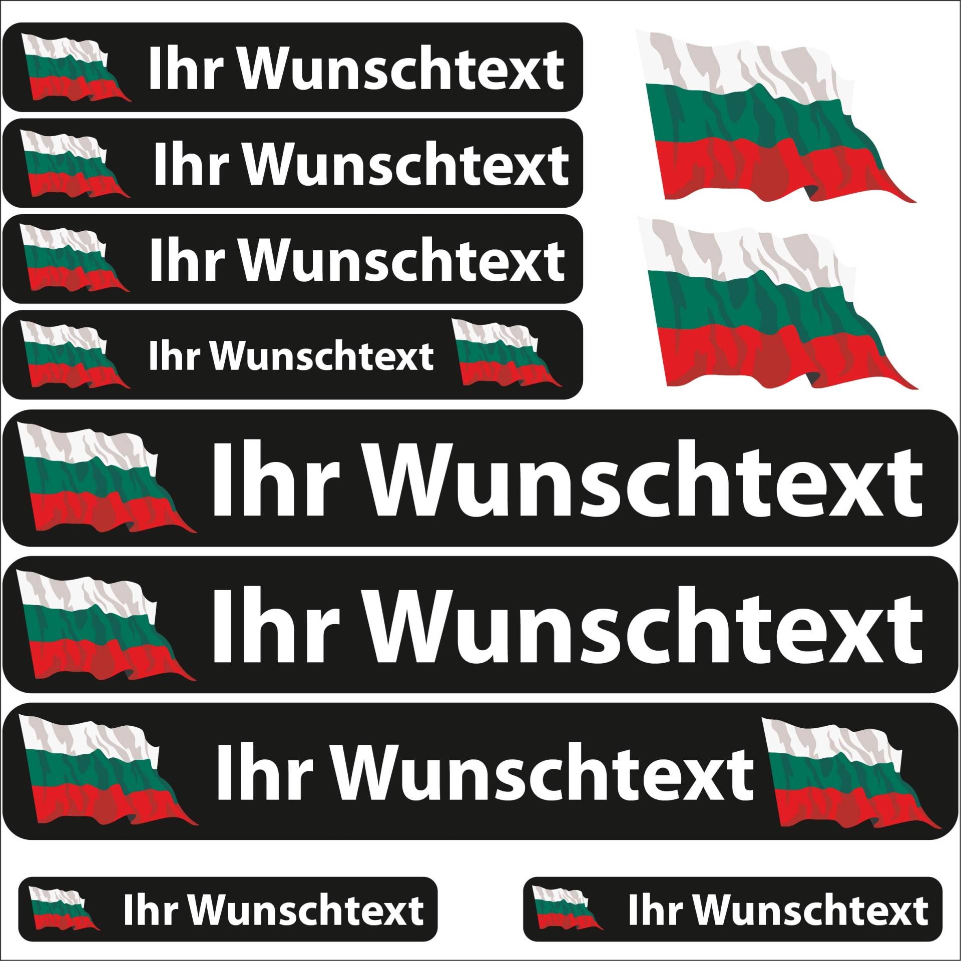 INDIGOS UG® Namensaufkleber Sticker - Flagge wehend - Land Bulgarien - 13 Fahnenaufkleber - Aufkleber mit Namen & Wunschtext - Fahrrad - Auto - Motorrad - individuell personalisiert von INDIGOS UG