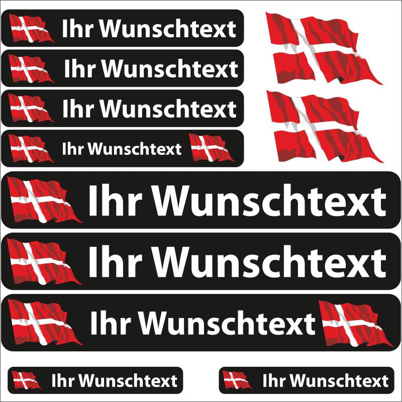 INDIGOS UG® Namensaufkleber Sticker - Flagge wehend - Land Dänemark - 13 Fahnenaufkleber - Aufkleber mit Namen & Wunschtext - Fahrrad - Auto - Motorrad - individuell personalisiert von INDIGOS UG