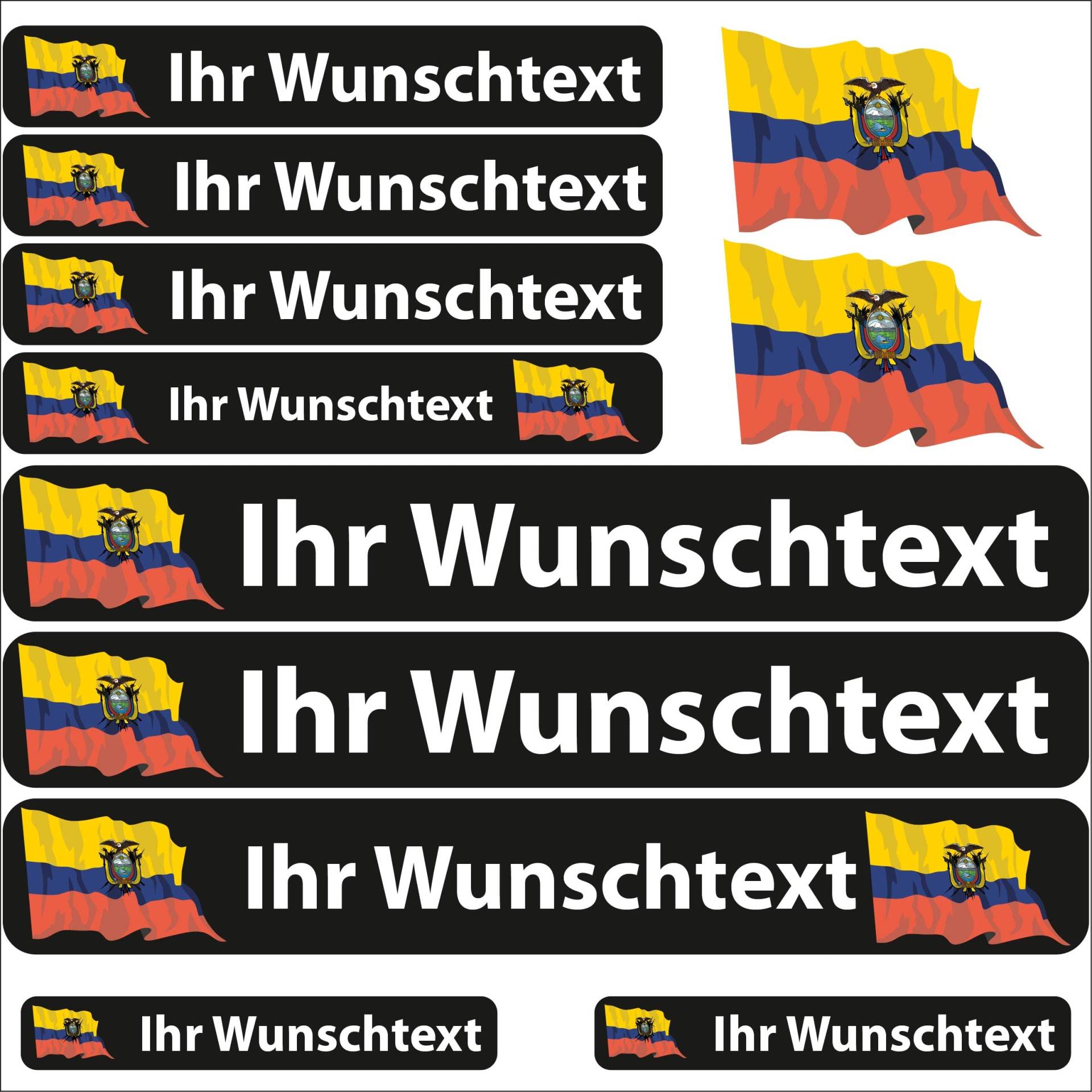 INDIGOS UG® Namensaufkleber Sticker - Flagge wehend - Land Ecuador - 13 Fahnenaufkleber - Aufkleber mit Namen & Wunschtext - Fahrrad - Auto - Motorrad - individuell personalisiert von INDIGOS UG