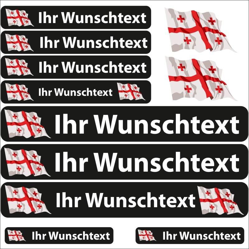 INDIGOS UG® Namensaufkleber Sticker - Flagge wehend - Land Georgien - 13 Fahnenaufkleber - Aufkleber mit Namen & Wunschtext - Fahrrad - Auto - Motorrad - individuell personalisiert von INDIGOS UG