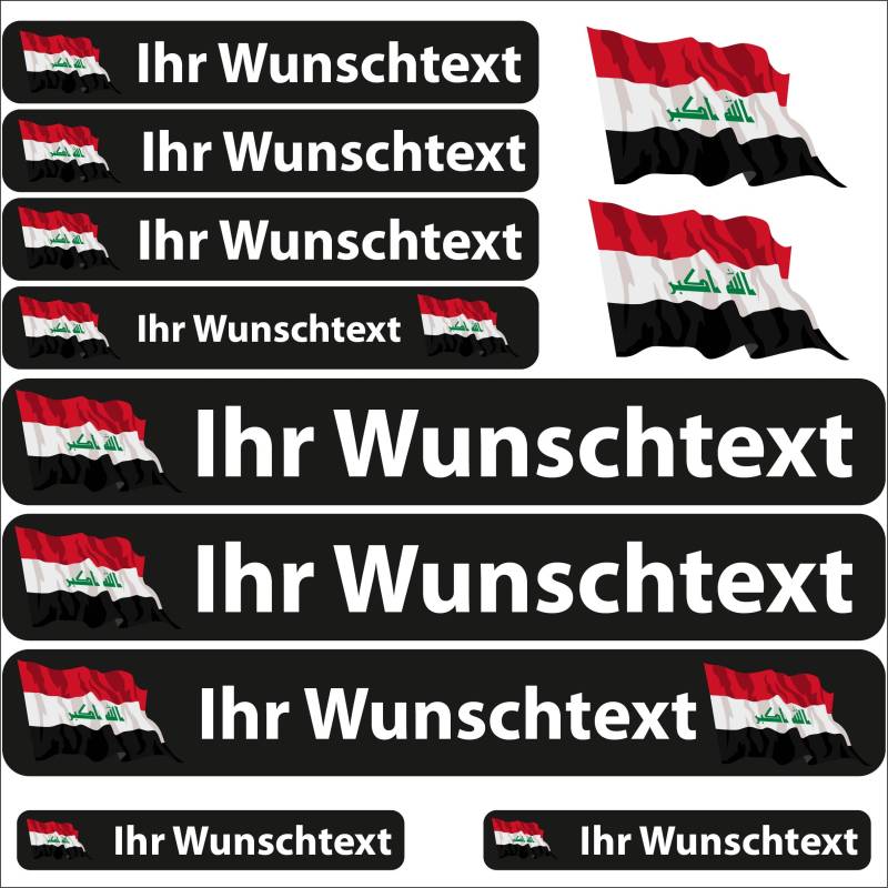 INDIGOS UG® Namensaufkleber Sticker - Flagge wehend - Land Irak - 13 Fahnenaufkleber - Aufkleber mit Namen & Wunschtext - Fahrrad - Auto - Motorrad - individuell personalisiert von INDIGOS UG