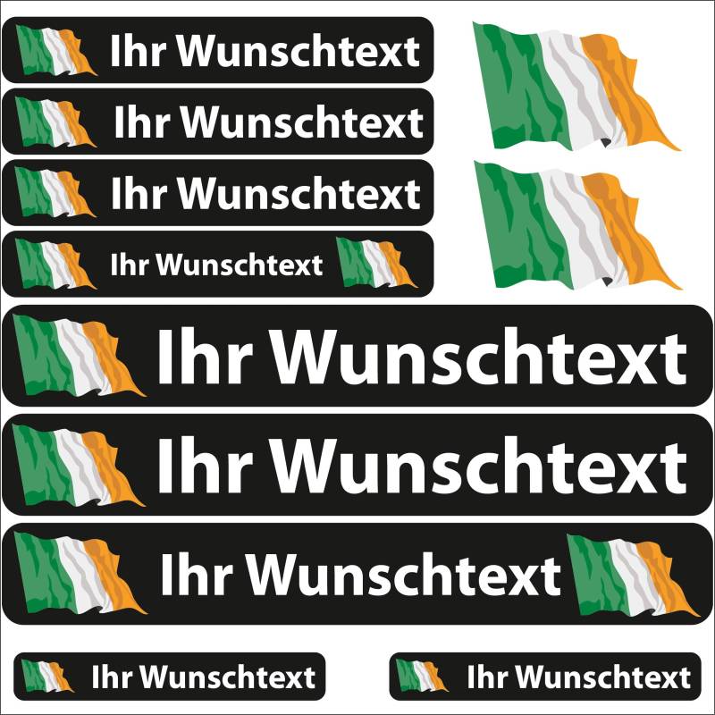 INDIGOS UG® Namensaufkleber Sticker - Flagge wehend - Land Irland - 13 Fahnenaufkleber - Aufkleber mit Namen & Wunschtext - Fahrrad - Auto - Motorrad - individuell personalisiert von INDIGOS UG