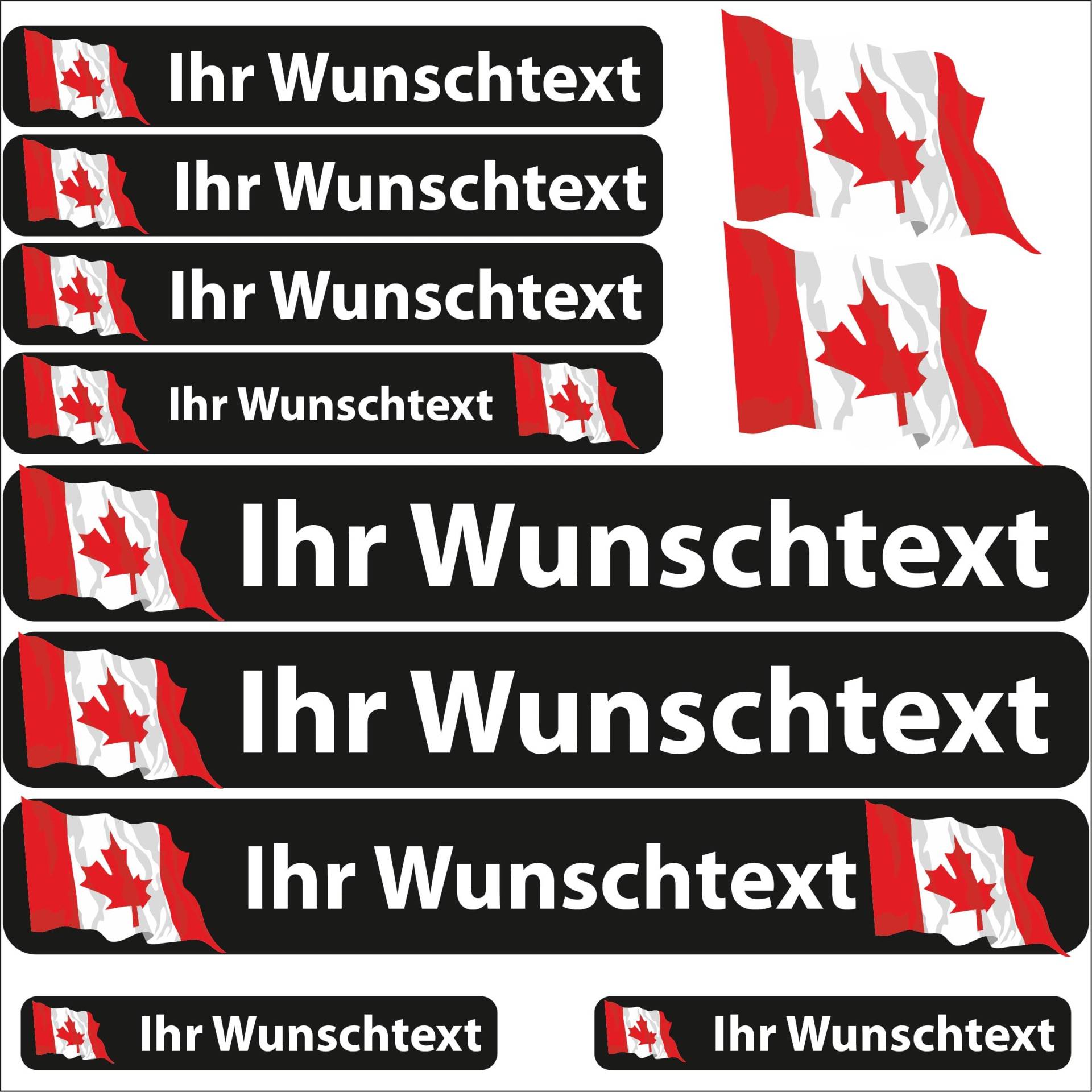 INDIGOS UG® Namensaufkleber Sticker - Flagge wehend - Land Kanada - 13 Fahnenaufkleber - Aufkleber mit Namen & Wunschtext - Fahrrad - Auto - Motorrad - individuell personalisiert von INDIGOS UG