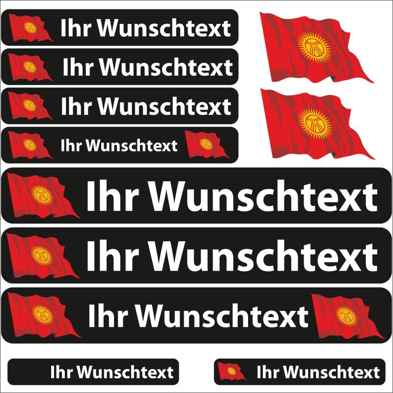 INDIGOS UG® Namensaufkleber Sticker - Flagge wehend - Land Kirgisistan - 13 Fahnenaufkleber - Aufkleber mit Namen & Wunschtext - Fahrrad - Auto - Motorrad - individuell personalisiert von INDIGOS UG