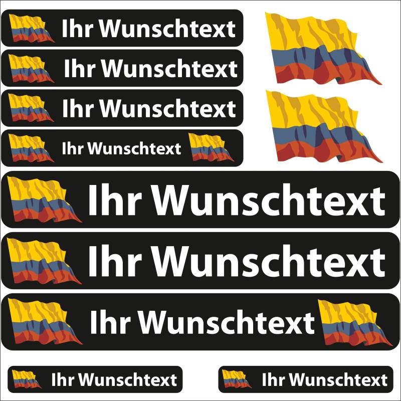 INDIGOS UG® Namensaufkleber Sticker - Flagge wehend - Land Kolumbien - 13 Fahnenaufkleber - Aufkleber mit Namen & Wunschtext - Fahrrad - Auto - Motorrad - individuell personalisiert von INDIGOS UG