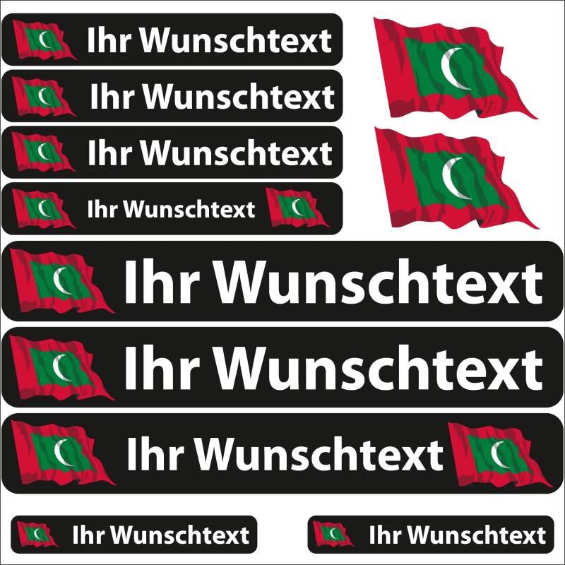 INDIGOS UG® Namensaufkleber Sticker - Flagge wehend - Land Malediven - 13 Fahnenaufkleber - Aufkleber mit Namen & Wunschtext - Fahrrad - Auto - Motorrad - individuell personalisiert von INDIGOS UG