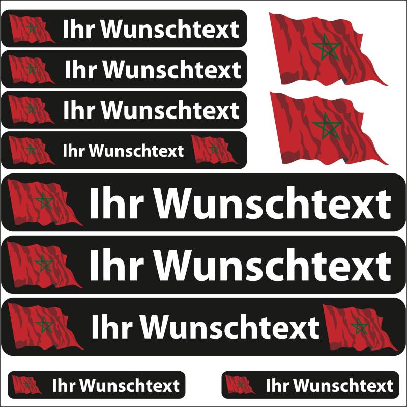 INDIGOS UG® Namensaufkleber Sticker - Flagge wehend - Land Marokko - 13 Fahnenaufkleber - Aufkleber mit Namen & Wunschtext - Fahrrad - Auto - Motorrad - individuell personalisiert von INDIGOS UG