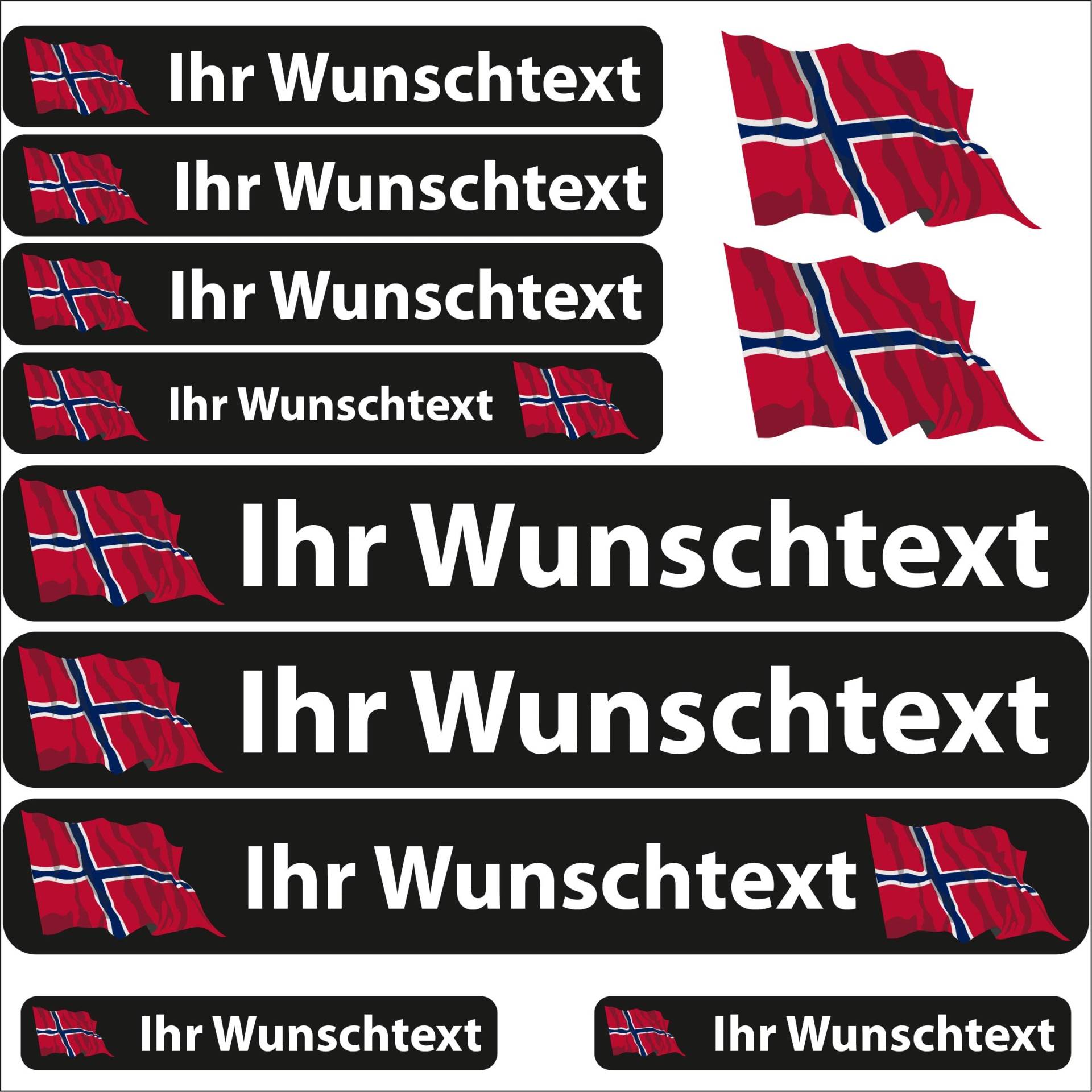 INDIGOS UG® Namensaufkleber Sticker - Flagge wehend - Land Norwegen - 13 Fahnenaufkleber - Aufkleber mit Namen & Wunschtext - Fahrrad - Auto - Motorrad - individuell personalisiert von INDIGOS UG