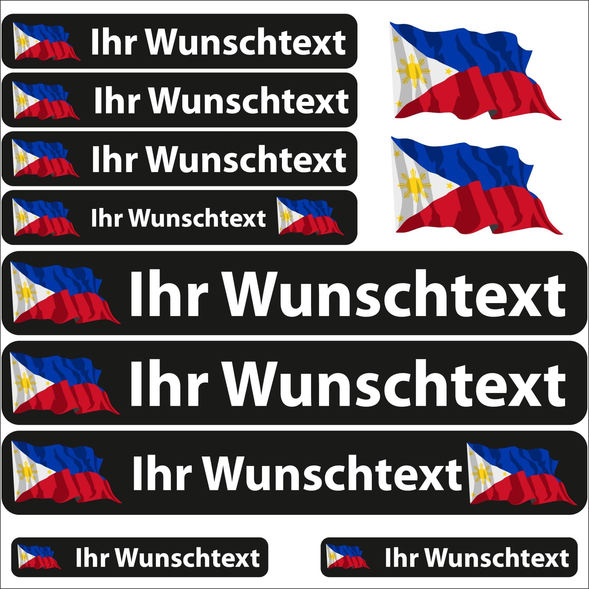 INDIGOS UG® Namensaufkleber Sticker - Flagge wehend - Land Philippinen - 13 Fahnenaufkleber - Aufkleber mit Namen & Wunschtext - Fahrrad - Auto - Motorrad - individuell personalisiert von INDIGOS UG