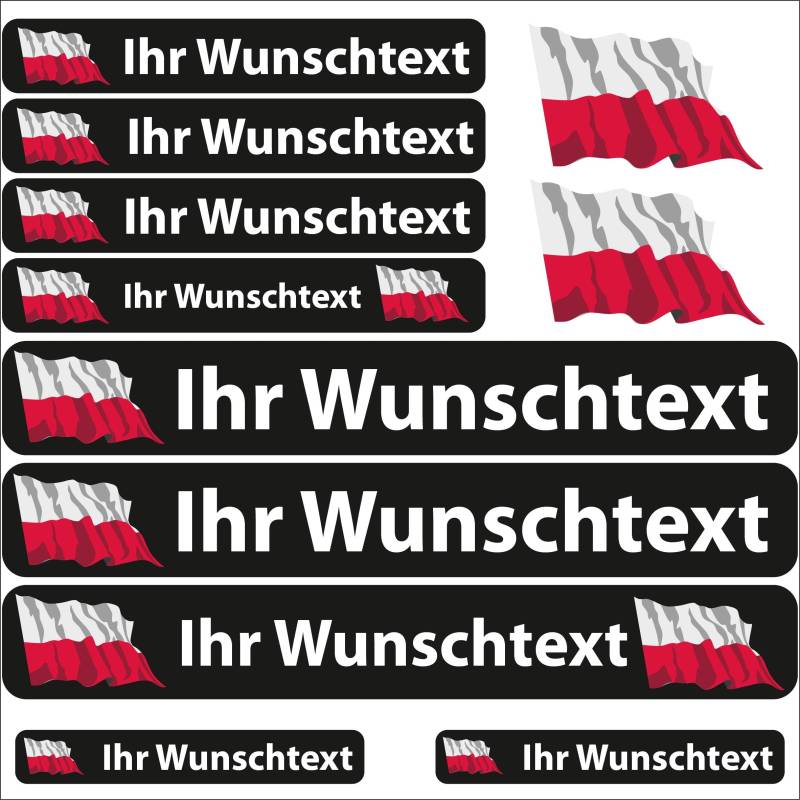 INDIGOS UG® Namensaufkleber Sticker - Flagge wehend - Land Polen - 13 Fahnenaufkleber - Aufkleber mit Namen & Wunschtext - Fahrrad - Auto - Motorrad - individuell personalisiert von INDIGOS UG