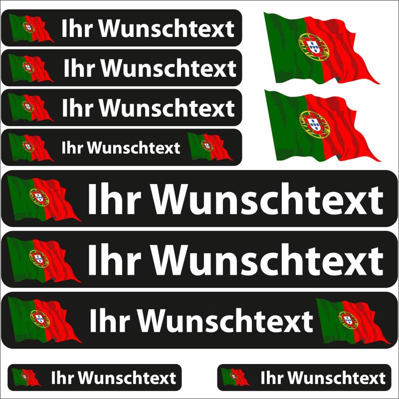 INDIGOS UG® Namensaufkleber Sticker - Flagge wehend - Land Portugal - 13 Fahnenaufkleber - Aufkleber mit Namen & Wunschtext - Fahrrad - Auto - Motorrad - individuell personalisiert von INDIGOS UG