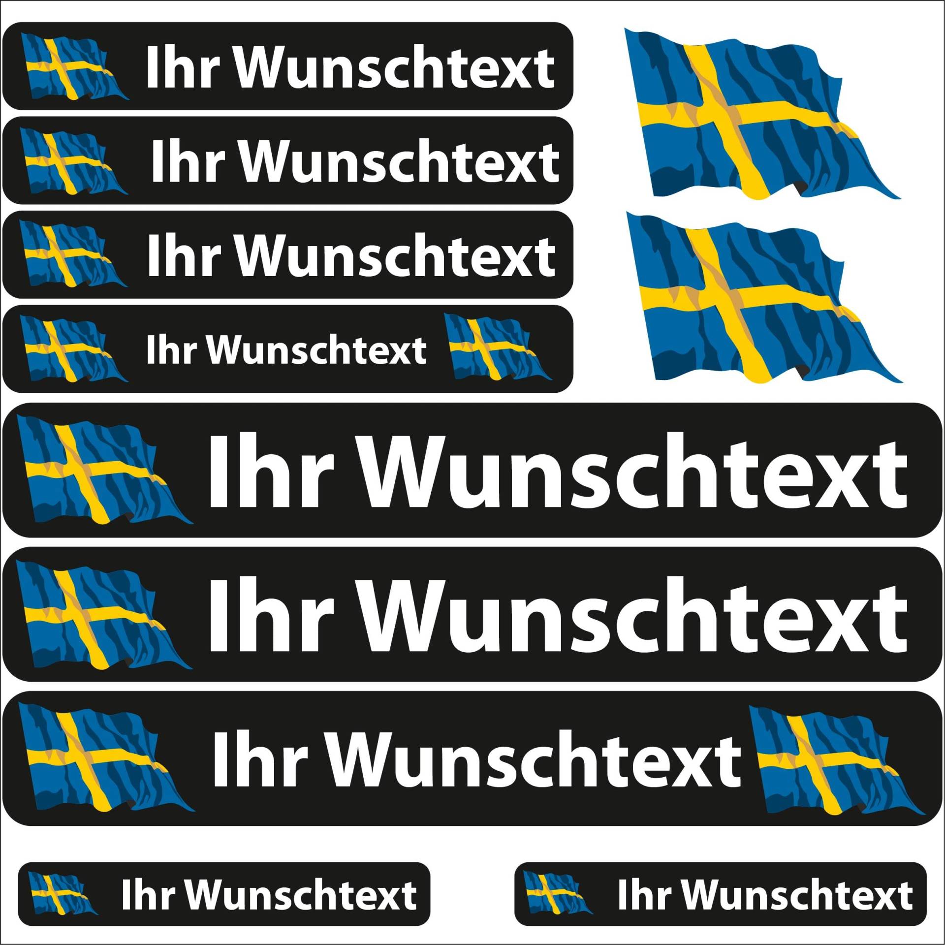 INDIGOS UG® Namensaufkleber Sticker - Flagge wehend - Land Schweden - 13 Fahnenaufkleber - Aufkleber mit Namen & Wunschtext - Fahrrad - Auto - Motorrad - individuell personalisiert von INDIGOS UG