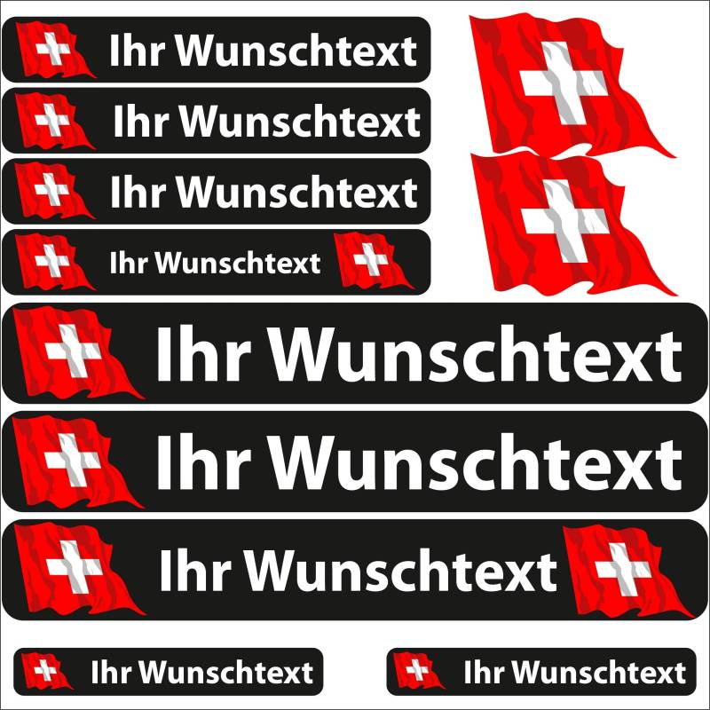 INDIGOS UG® Namensaufkleber Sticker - Flagge wehend - Land Schweiz - 13 Fahnenaufkleber - Aufkleber mit Namen & Wunschtext - Fahrrad - Auto - Motorrad - individuell personalisiert von INDIGOS UG