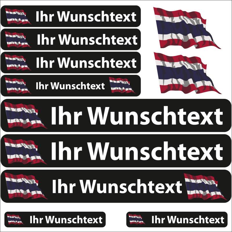 INDIGOS UG® Namensaufkleber Sticker - Flagge wehend - Land Thailand - 13 Fahnenaufkleber - Aufkleber mit Namen & Wunschtext - Fahrrad - Auto - Motorrad - individuell personalisiert von INDIGOS UG