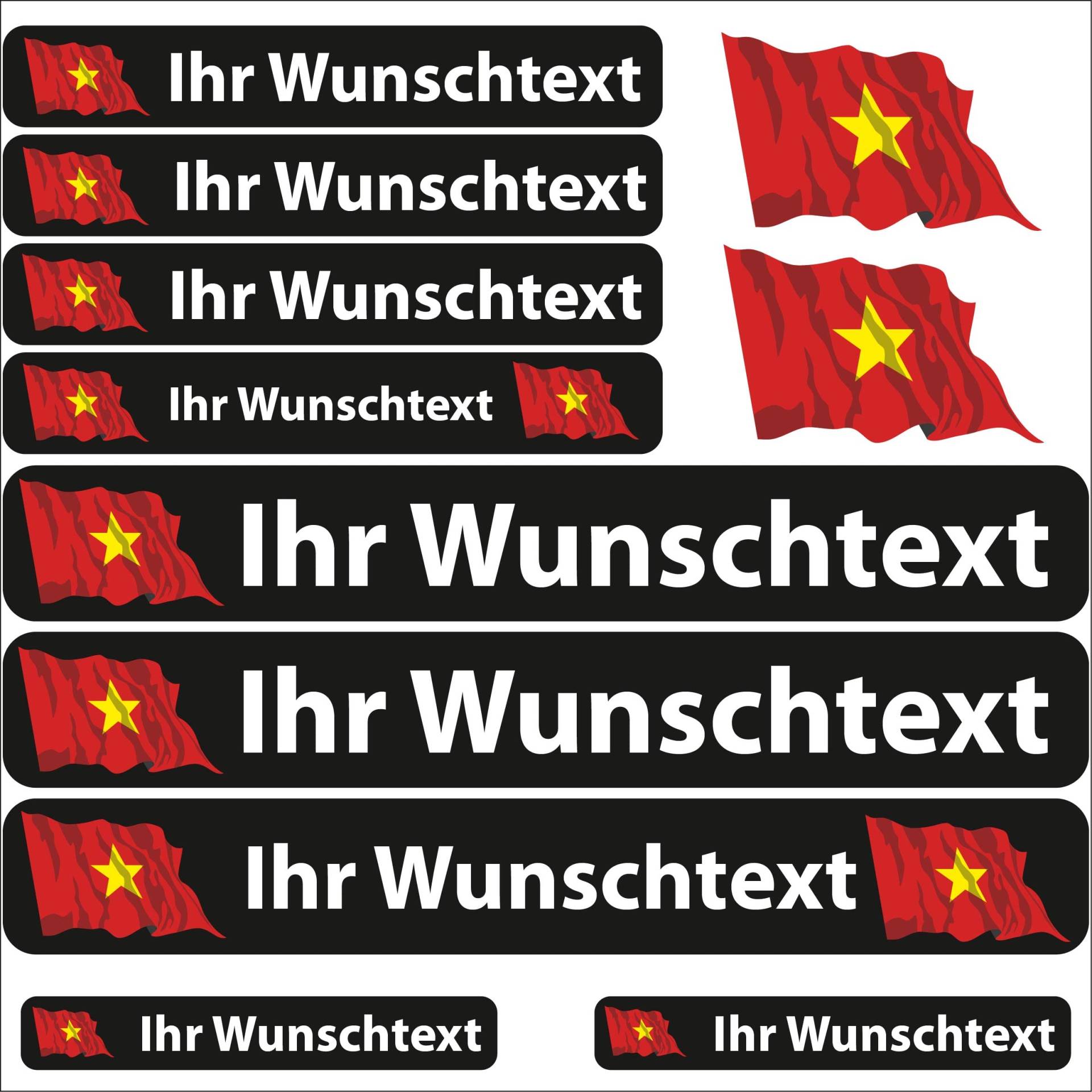 INDIGOS UG® Namensaufkleber Sticker - Flagge wehend - Land Vietnam - 13 Fahnenaufkleber - Aufkleber mit Namen & Wunschtext - Fahrrad - Auto - Motorrad - individuell personalisiert von INDIGOS UG