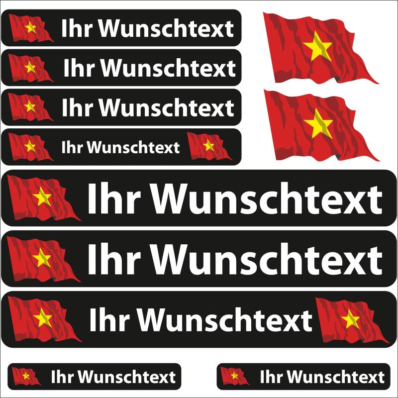 INDIGOS UG® Namensaufkleber Sticker - Flagge wehend - Land Vietnam - 13 Fahnenaufkleber - Aufkleber mit Namen & Wunschtext - Fahrrad - Auto - Motorrad - individuell personalisiert von INDIGOS UG