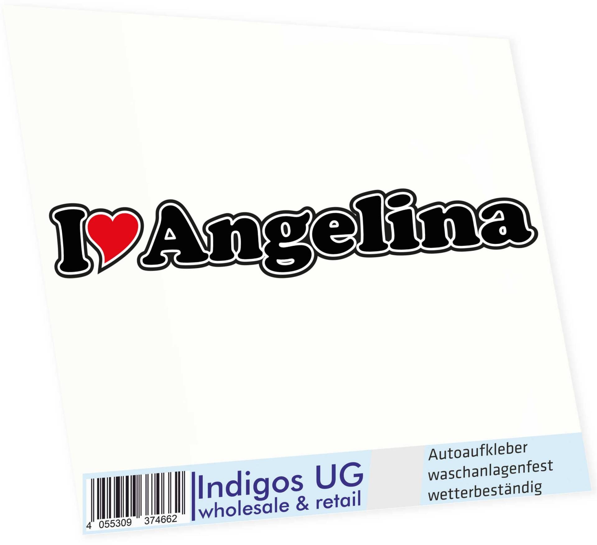 INDIGOS UG - Aufkleber - Autoaufkleber I Love Heart - Ich Liebe mit Herz 15 cm - I Love Angelina - Auto LKW Truck - Sticker mit Namen vom Mann Frau Kind von INDIGOS UG