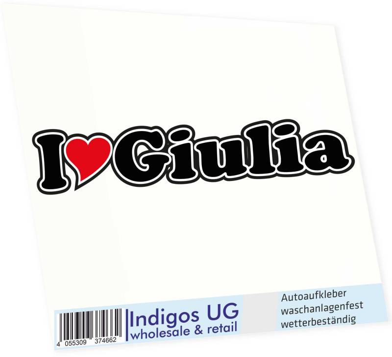 INDIGOS UG - Aufkleber - Autoaufkleber - I Love Heart - Ich Liebe mit Herz 15 cm - I Love Giulia - Auto LKW Truck - Sticker mit Namen vom Mann Frau Kind von INDIGOS UG