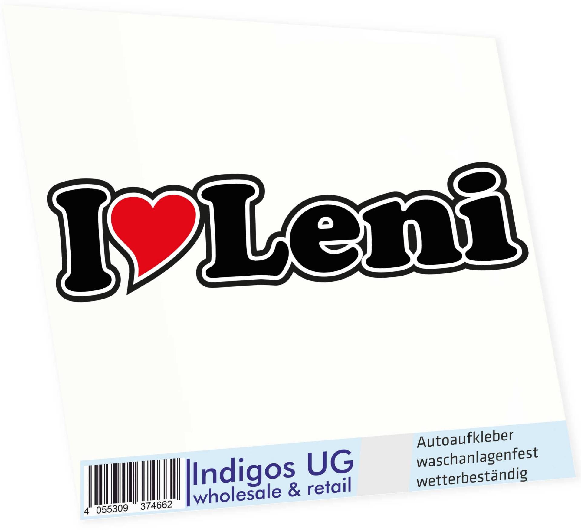 INDIGOS UG - Aufkleber - Autoaufkleber I Love Heart - Ich Liebe mit Herz 15 cm - I Love Leni - Auto LKW Truck - Sticker mit Namen vom Mann Frau Kind von INDIGOS UG