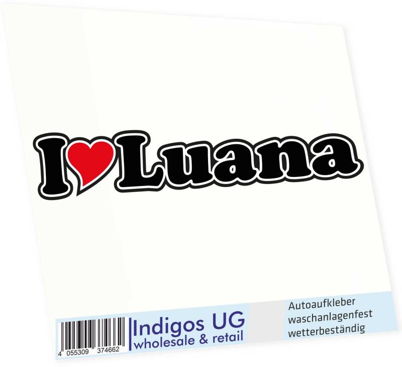 INDIGOS UG - Aufkleber - Autoaufkleber I Love Heart - Ich Liebe mit Herz 15 cm - I Love Luana - Auto LKW Truck - Sticker mit Namen vom Mann Frau Kind von INDIGOS UG