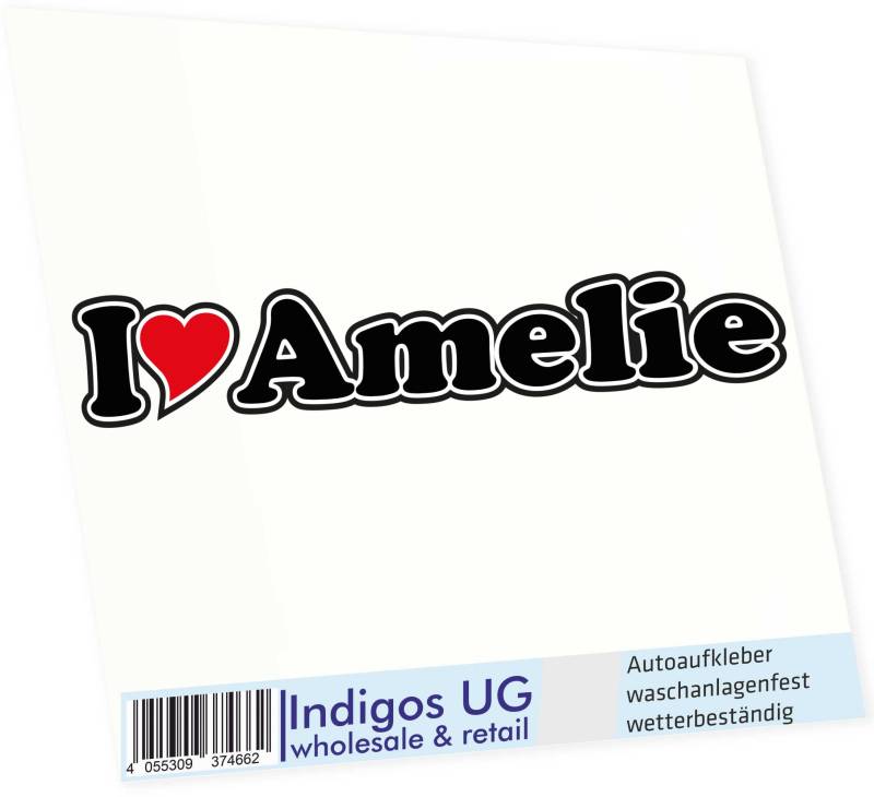 INDIGOS UG - Aufkleber - Autoaufkleber I Love Heart - Ich Liebe mit Herz 15 cm - I Love Amelie - Auto LKW Truck - Sticker mit Namen vom Mann Frau Kind von INDIGOS UG