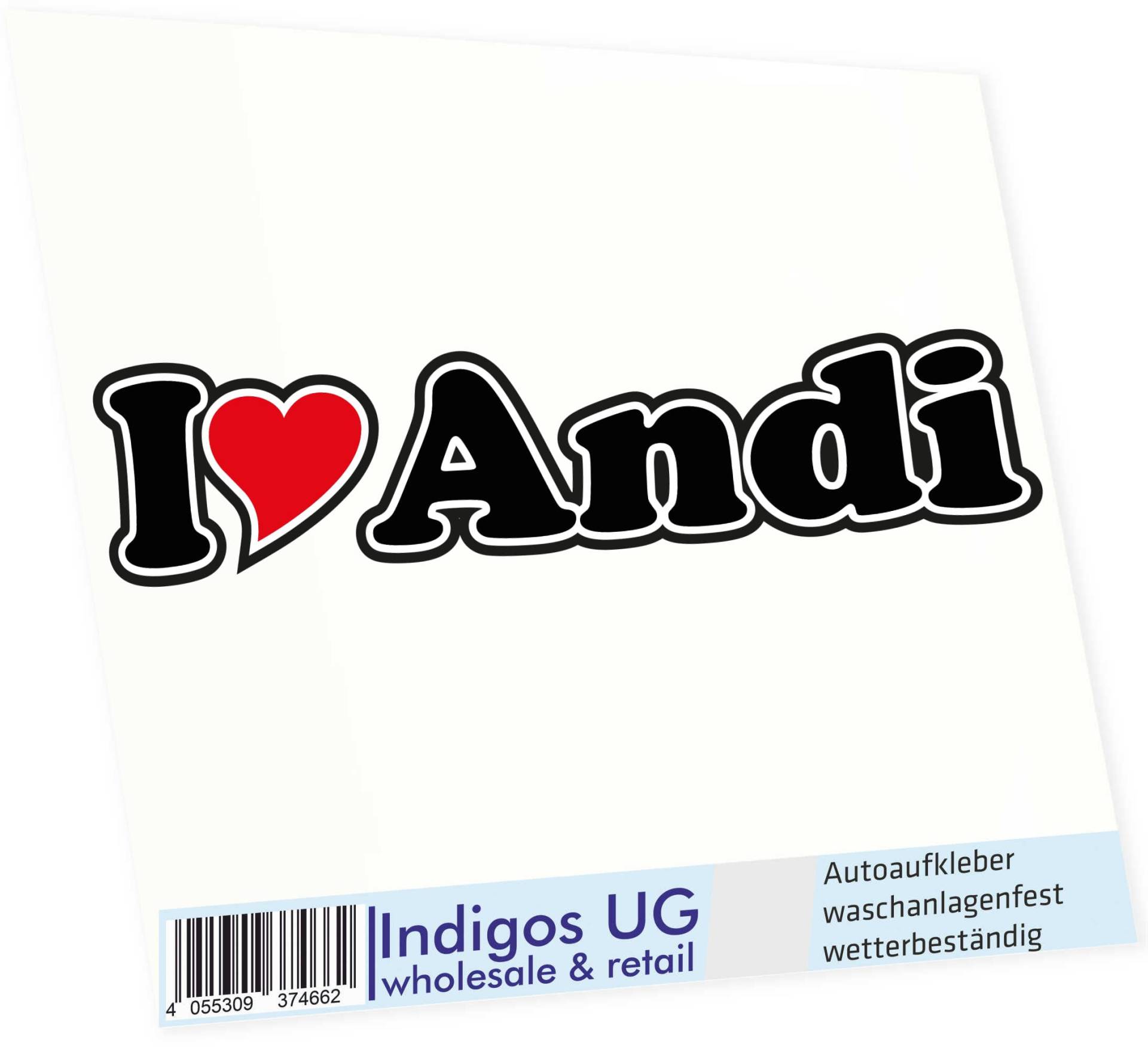 INDIGOS UG - Aufkleber - Autoaufkleber I Love Heart - Ich Liebe mit Herz 15 cm - I Love Andi - Auto LKW Truck - Sticker mit Namen vom Mann Frau Kind von INDIGOS UG