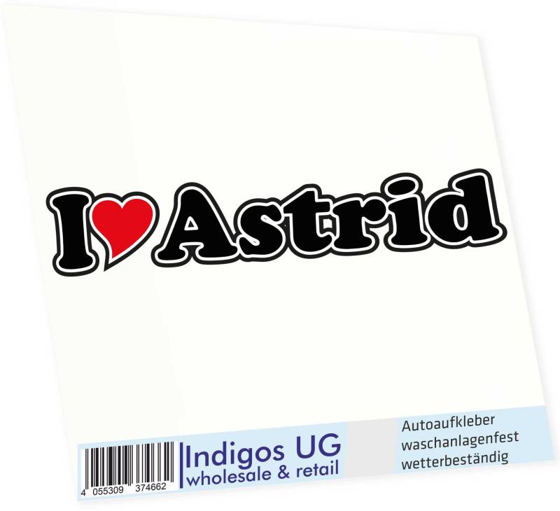 INDIGOS UG - Aufkleber - Autoaufkleber - I Love Heart - Ich Liebe mit Herz 15 cm - I Love Astrid - Auto LKW Truck - Sticker mit Namen vom Mann Frau Kind von INDIGOS UG