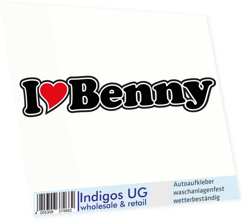 INDIGOS UG - Aufkleber - Autoaufkleber I Love Heart - Ich Liebe mit Herz 15 cm - I Love Benny - Auto LKW Truck - Sticker mit Namen vom Mann Frau Kind von INDIGOS UG