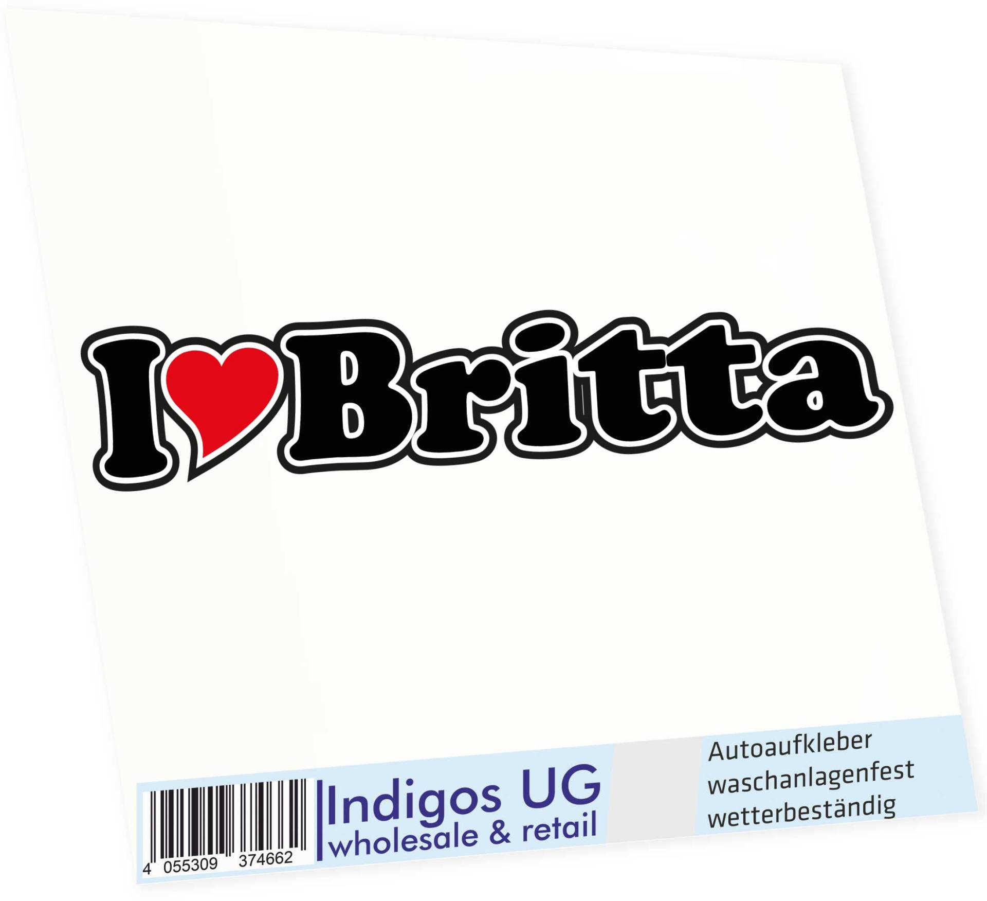 INDIGOS UG - Aufkleber - Autoaufkleber - I Love Heart - Ich Liebe mit Herz 15 cm - I Love Britta - Auto LKW Truck - Sticker mit Namen vom Mann Frau Kind von INDIGOS UG