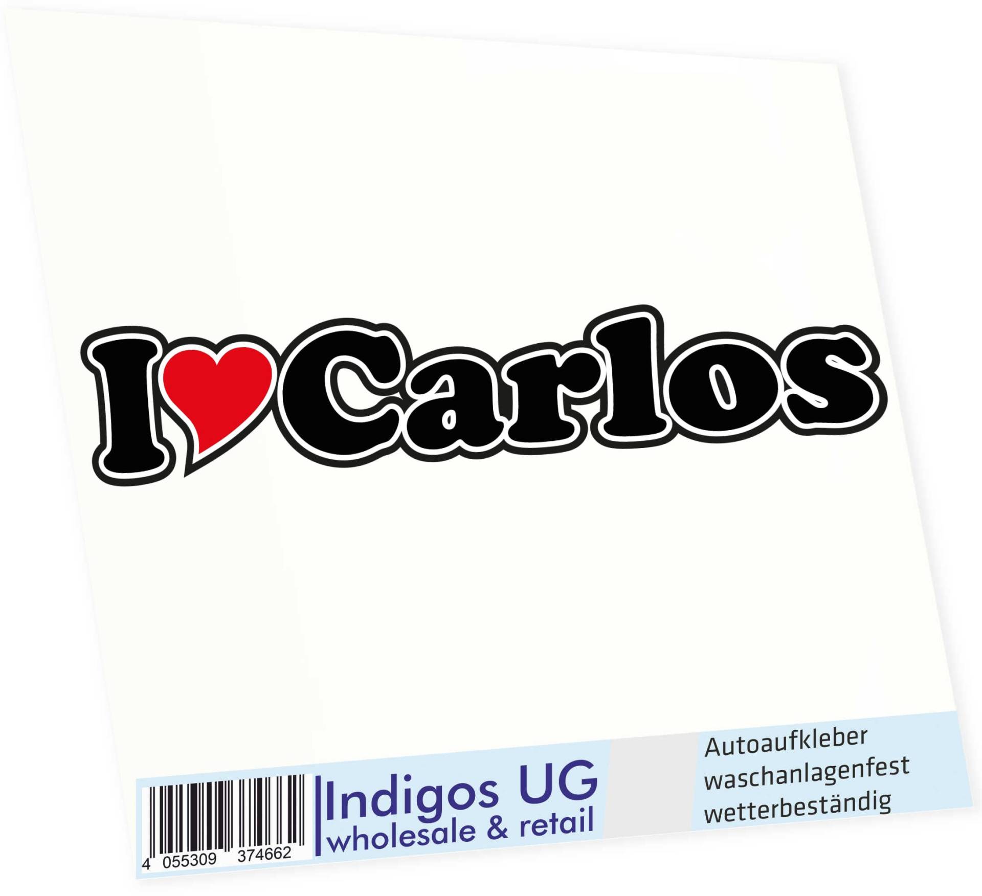 INDIGOS UG - Aufkleber - Autoaufkleber I Love Heart - Ich Liebe mit Herz 15 cm - I Love Carlos - Auto LKW Truck - Sticker mit Namen vom Mann Frau Kind von INDIGOS UG