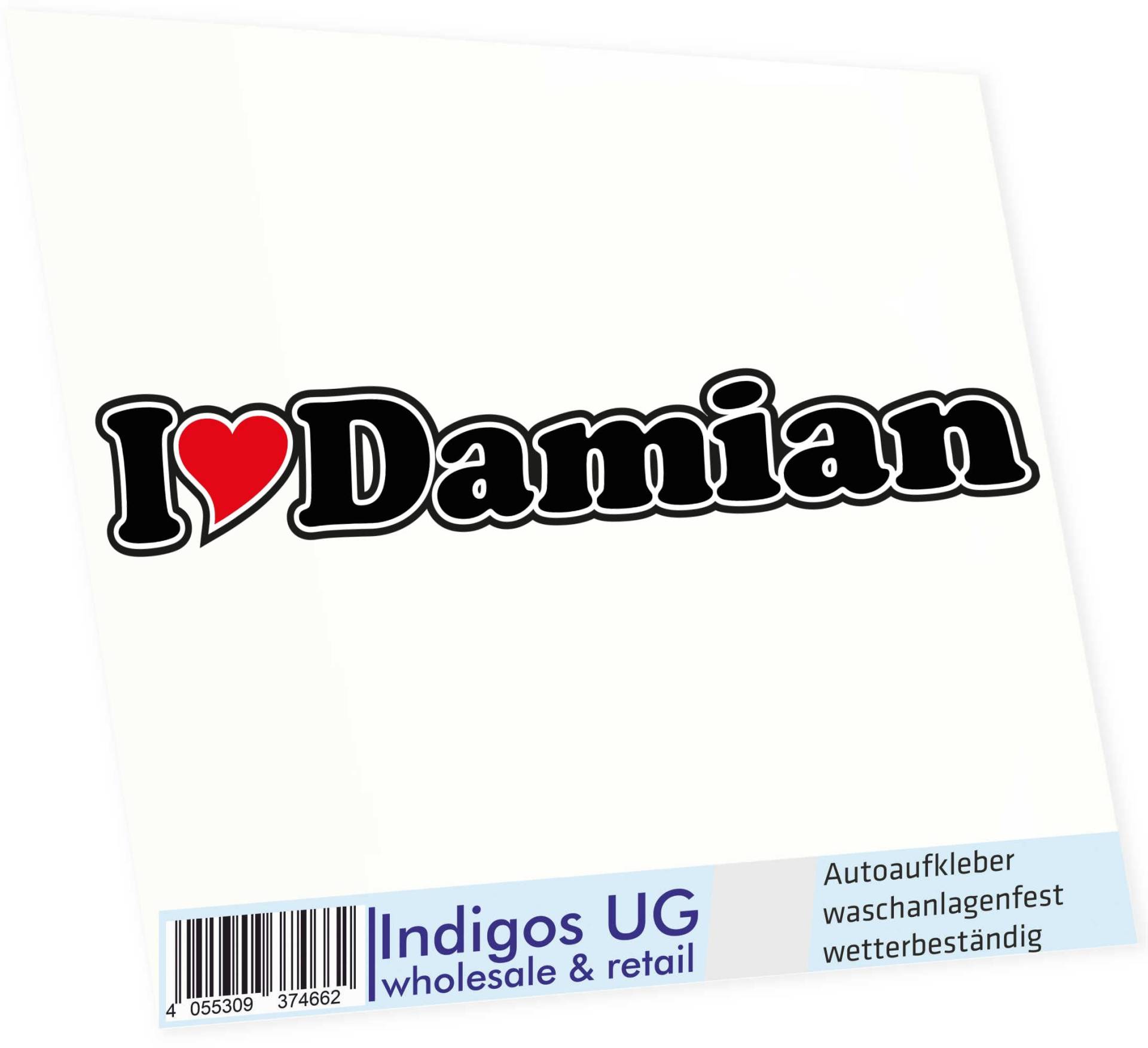 INDIGOS UG - Aufkleber - Autoaufkleber I Love Heart - Ich Liebe mit Herz 15 cm - I Love Damian - Auto LKW Truck - Sticker mit Namen vom Mann Frau Kind von INDIGOS UG