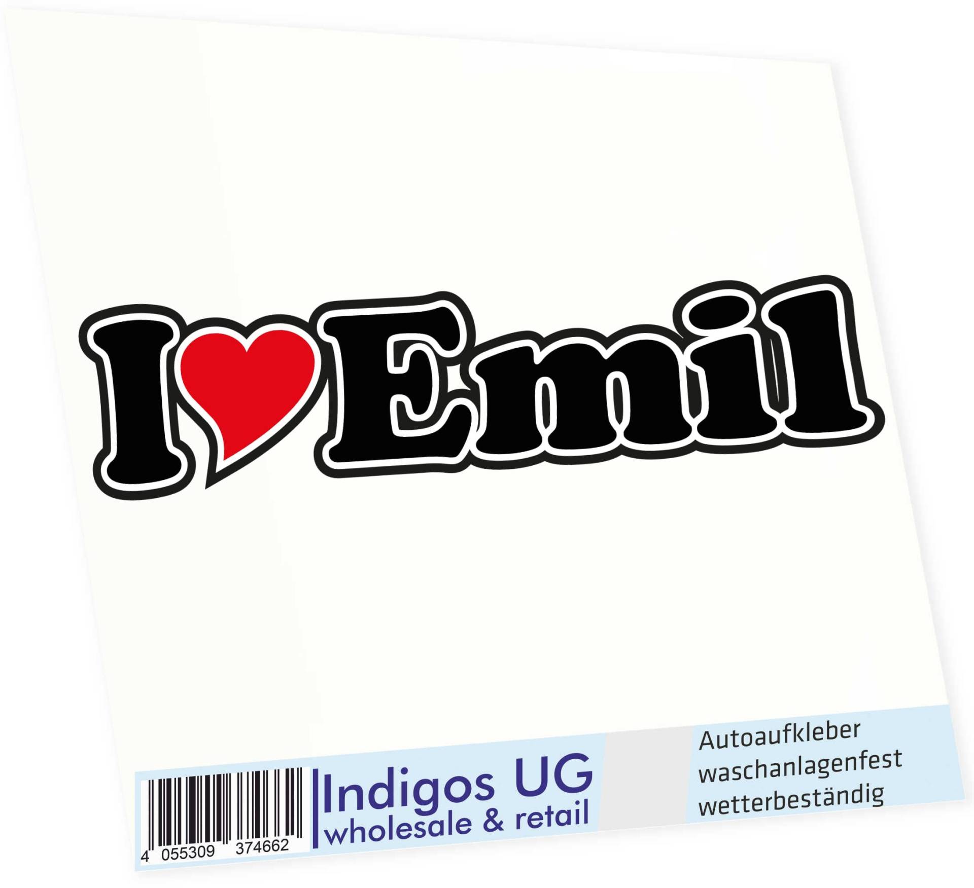 INDIGOS UG - Aufkleber - Autoaufkleber I Love Heart - Ich Liebe mit Herz 15 cm - I Love Emil - Auto LKW Truck - Sticker mit Namen vom Mann Frau Kind von INDIGOS UG