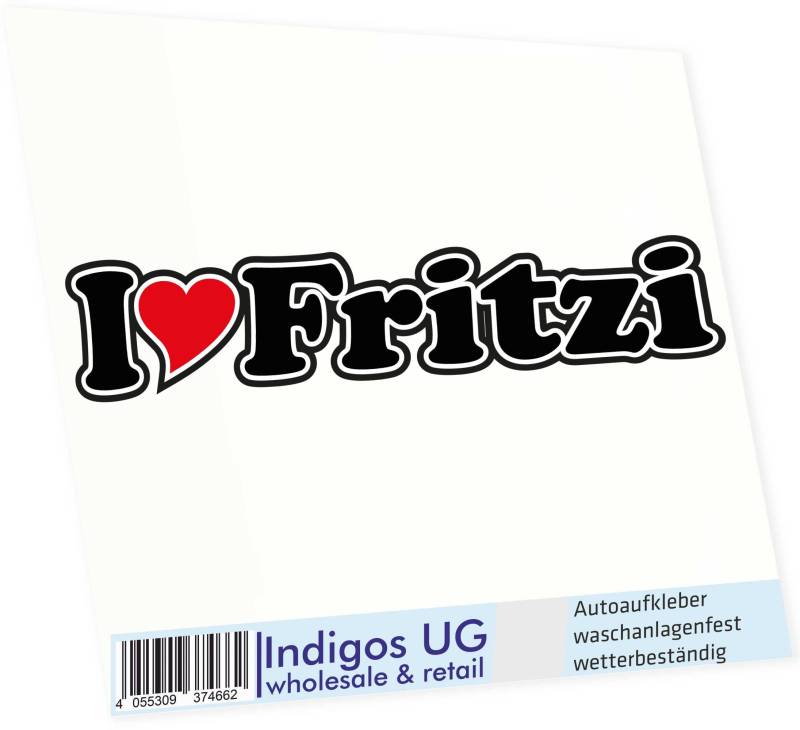 INDIGOS UG - Aufkleber - Autoaufkleber - I Love Heart - Ich Liebe mit Herz 15 cm - I Love Fritzi - Auto LKW Truck - Sticker mit Namen vom Mann Frau Kind von INDIGOS UG