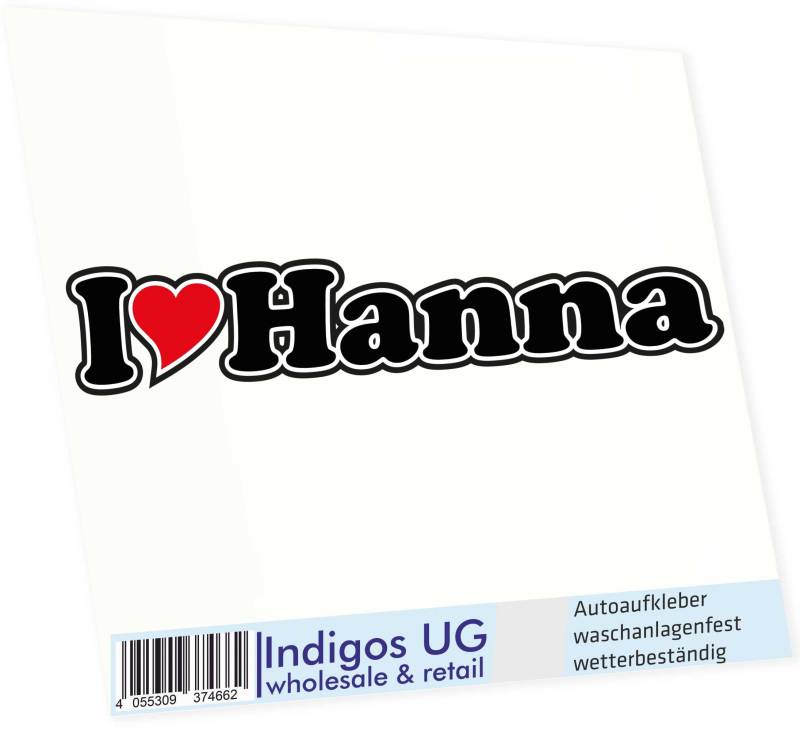 INDIGOS UG - Aufkleber - Autoaufkleber I Love Heart - Ich Liebe mit Herz 15 cm - I Love Hanna - Auto LKW Truck - Sticker mit Namen vom Mann Frau Kind von INDIGOS UG