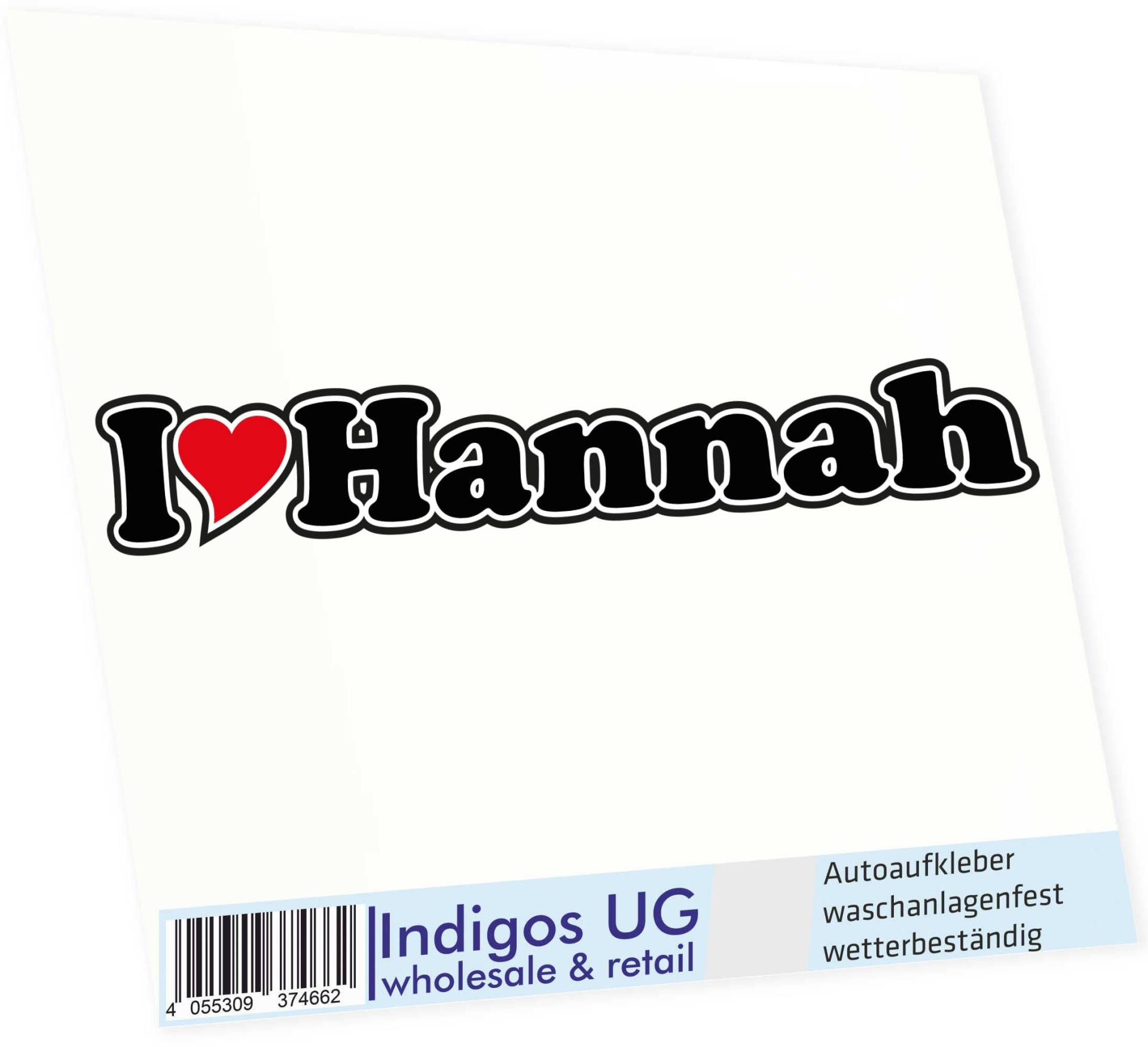 INDIGOS UG - Aufkleber - Autoaufkleber I Love Heart - Ich Liebe mit Herz 15 cm - I Love Hannah - Auto LKW Truck - Sticker mit Namen vom Mann Frau Kind von INDIGOS UG