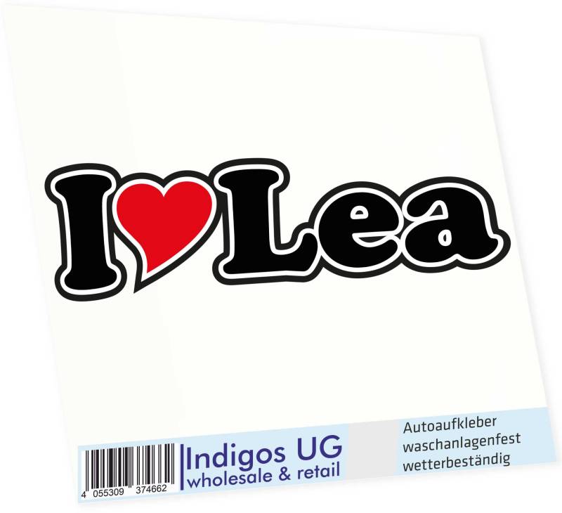 INDIGOS UG - Aufkleber - Autoaufkleber I Love Heart - Ich Liebe mit Herz 15 cm - I Love Lea - Auto LKW Truck - Sticker mit Namen vom Mann Frau Kind von INDIGOS UG