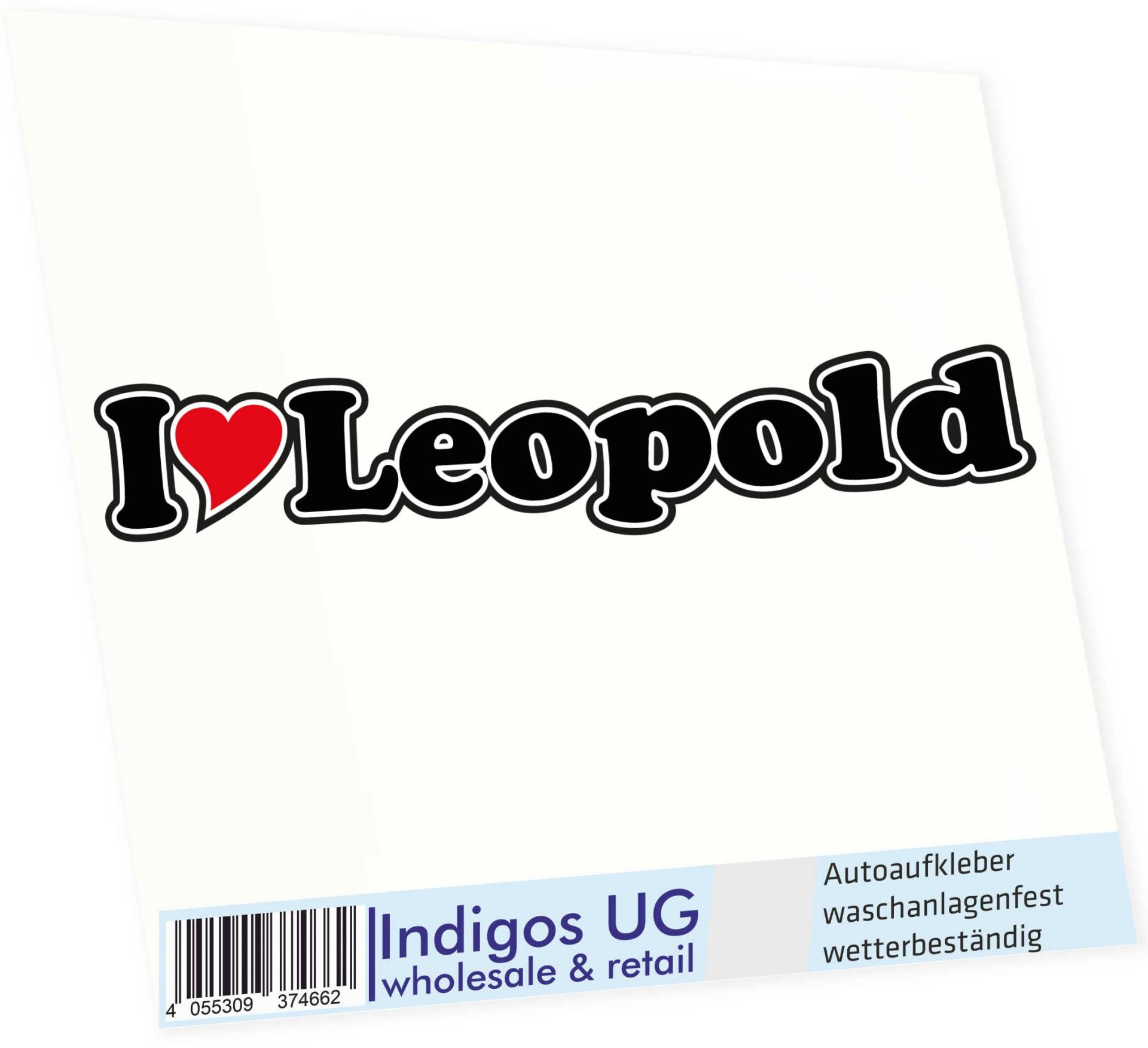 INDIGOS UG - Aufkleber - Autoaufkleber I Love Heart - Ich Liebe mit Herz 15 cm - I Love Leopold - Auto LKW Truck - Sticker mit Namen vom Mann Frau Kind von INDIGOS UG