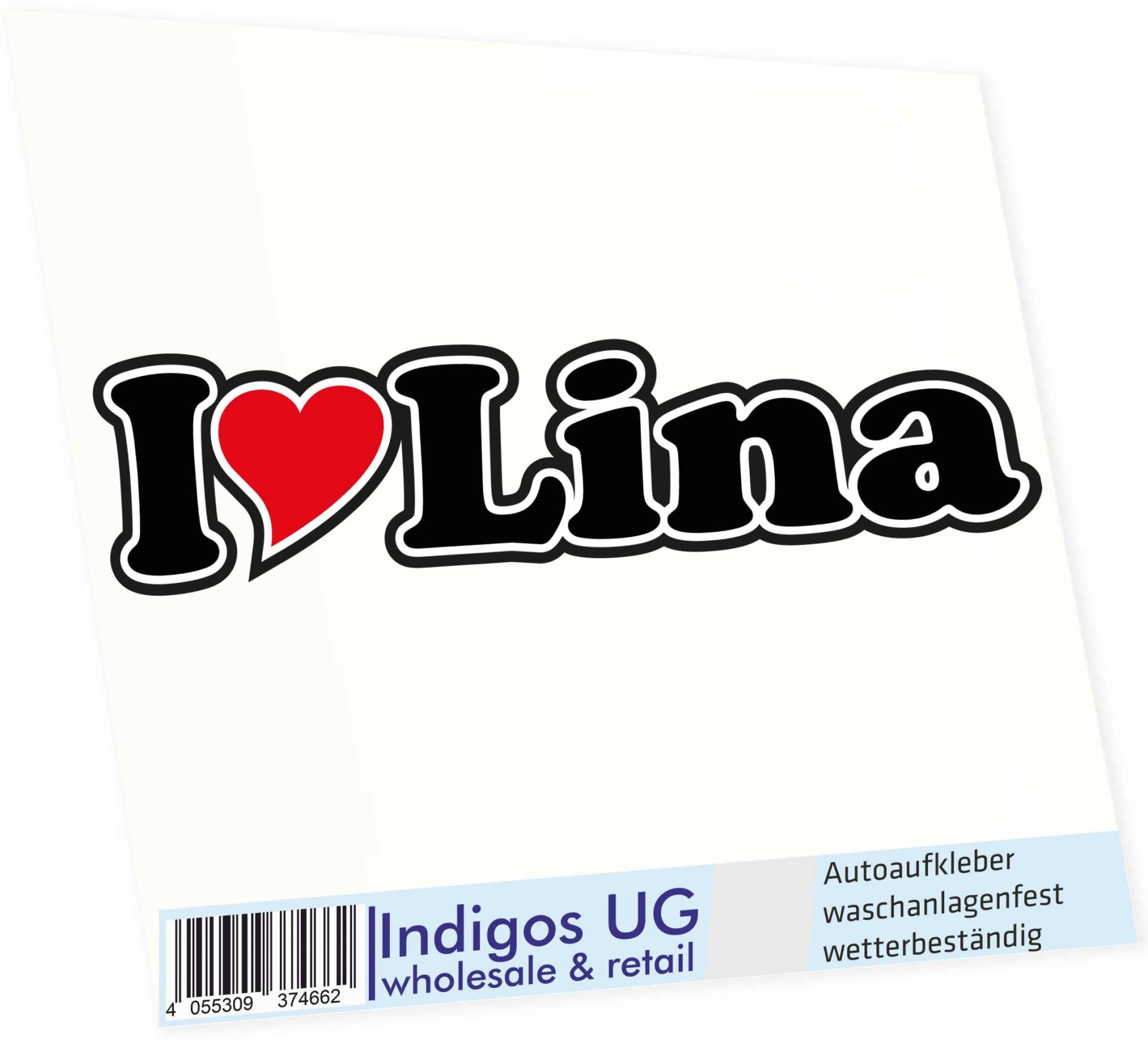 INDIGOS UG - Aufkleber - Autoaufkleber I Love Heart - Ich Liebe mit Herz 15 cm - I Love Lina - Auto LKW Truck - Sticker mit Namen vom Mann Frau Kind von INDIGOS UG