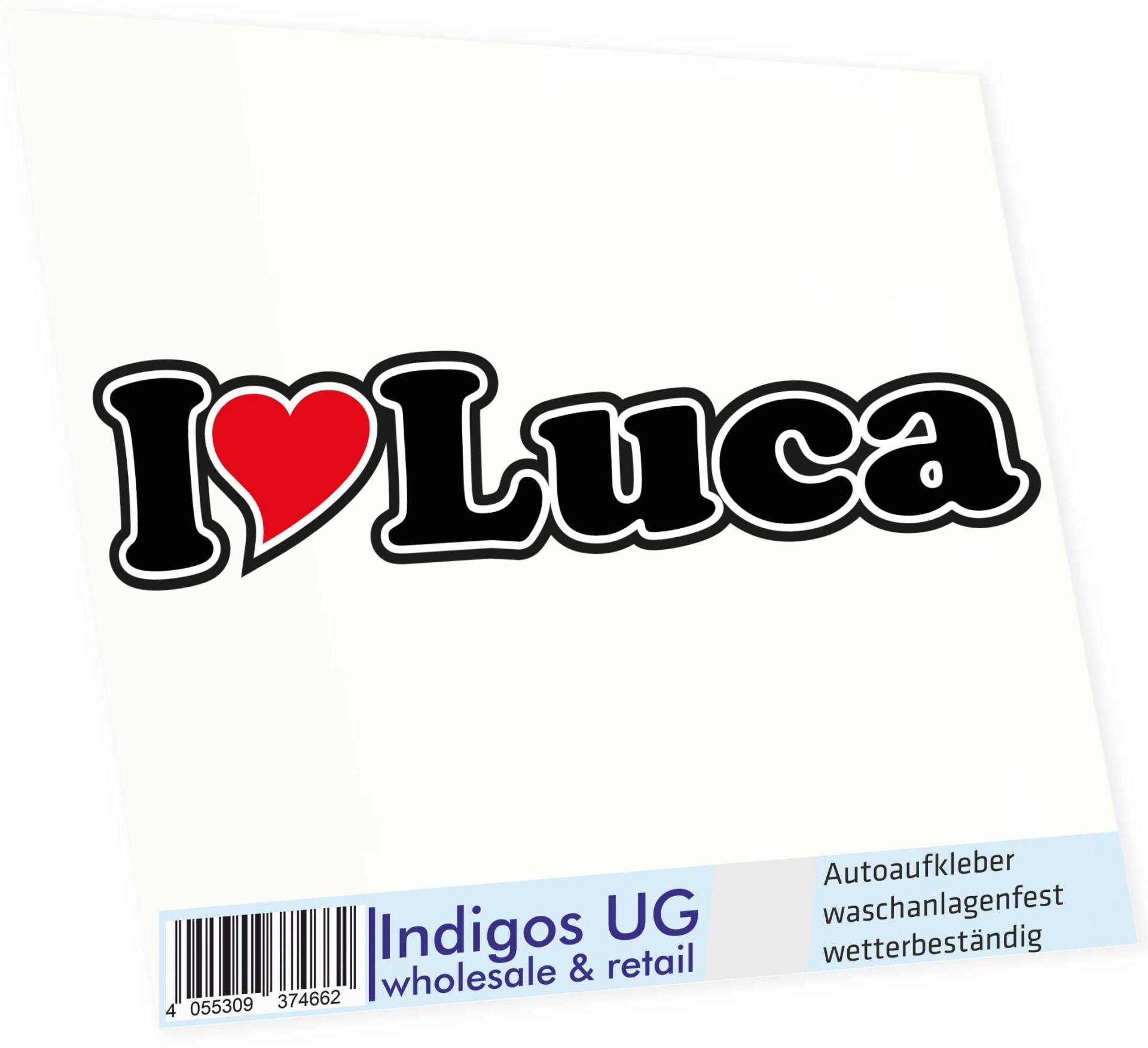 INDIGOS UG - Aufkleber - Autoaufkleber I Love Heart - Ich Liebe mit Herz 15 cm - I Love Luca - Auto LKW Truck - Sticker mit Namen vom Mann Frau Kind von INDIGOS UG