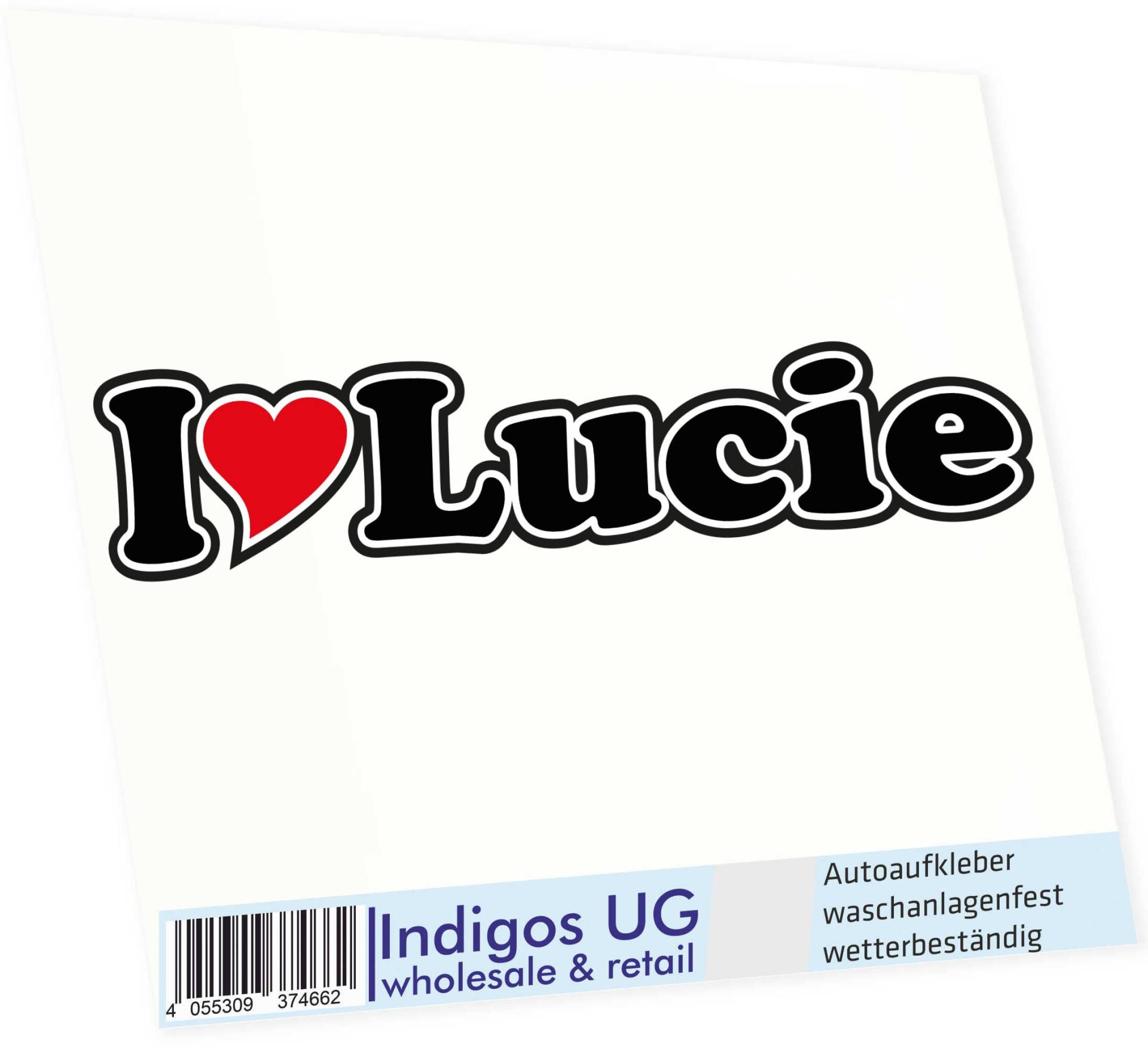 INDIGOS UG - Aufkleber - Autoaufkleber - I Love Heart - Ich Liebe mit Herz 15 cm - I Love Lucie - Auto LKW Truck - Sticker mit Namen vom Mann Frau Kind von INDIGOS UG