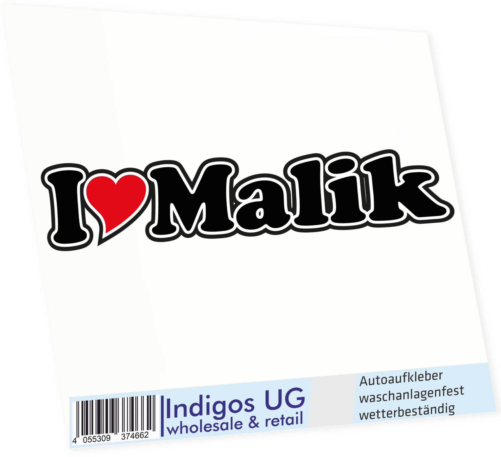 INDIGOS UG - Aufkleber - Autoaufkleber I Love Heart - Ich Liebe mit Herz 15 cm - I Love Malik - Auto LKW Truck - Sticker mit Namen vom Mann Frau Kind von INDIGOS UG