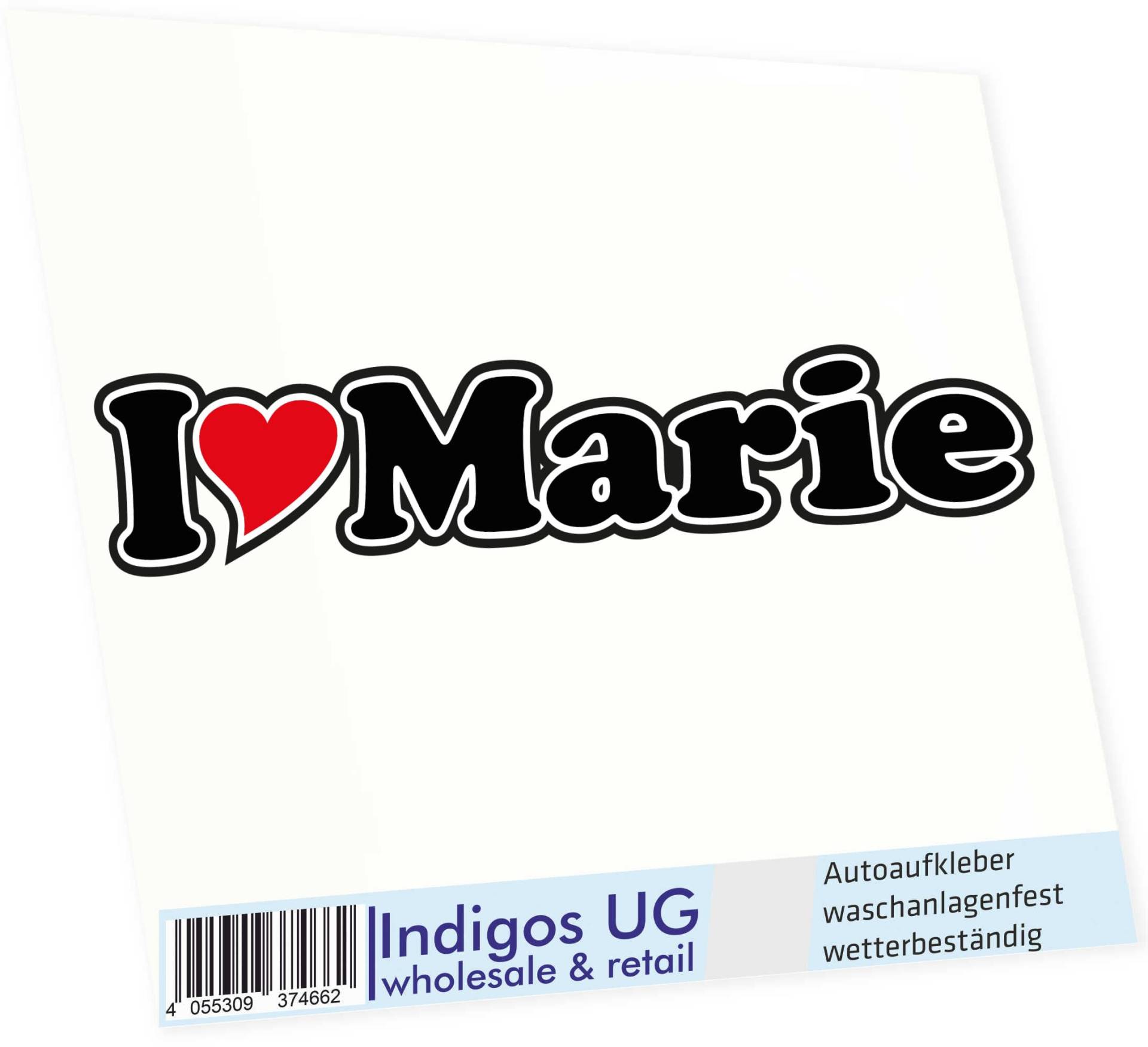 INDIGOS UG - Aufkleber - Autoaufkleber I Love Heart - Ich Liebe mit Herz 15 cm - I LOVE Marie - Auto LKW Truck - Sticker mit Namen vom Mann Frau Kind von INDIGOS UG