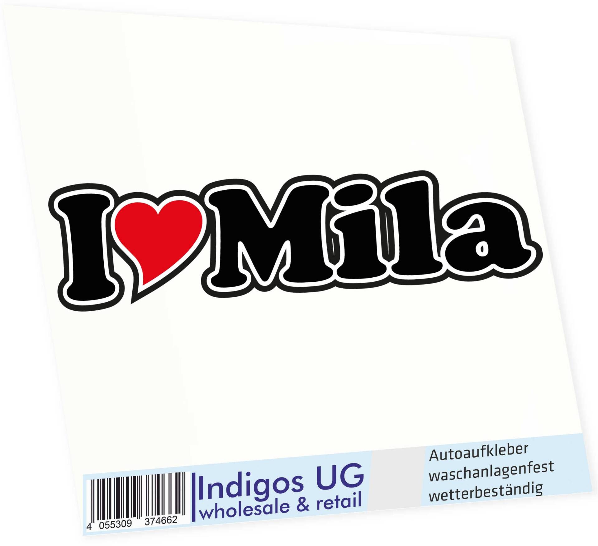 INDIGOS UG - Aufkleber - Autoaufkleber I Love Heart - Ich Liebe mit Herz 15 cm - I Love Mila - Auto LKW Truck - Sticker mit Namen vom Mann Frau Kind von INDIGOS UG