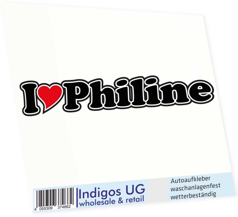 INDIGOS UG - Aufkleber - Autoaufkleber - I Love Heart - Ich Liebe mit Herz 15 cm - I Love Philine - Auto LKW Truck - Sticker mit Namen vom Mann Frau Kind von INDIGOS UG