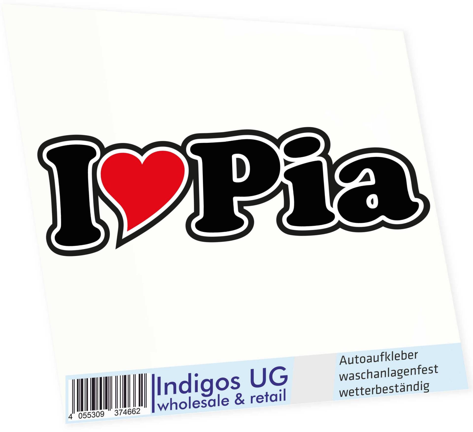 INDIGOS UG - Aufkleber - Autoaufkleber I Love Heart - Ich Liebe mit Herz 15 cm - I Love Pia - Auto LKW Truck - Sticker mit Namen vom Mann Frau Kind von INDIGOS UG